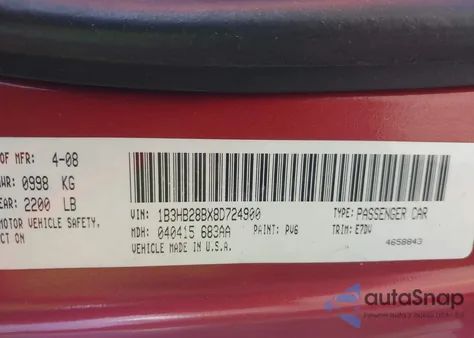 2008 Dodge Caliber Se z USA, uszkodzony, nr VIN 1B3HB28BX8D724900